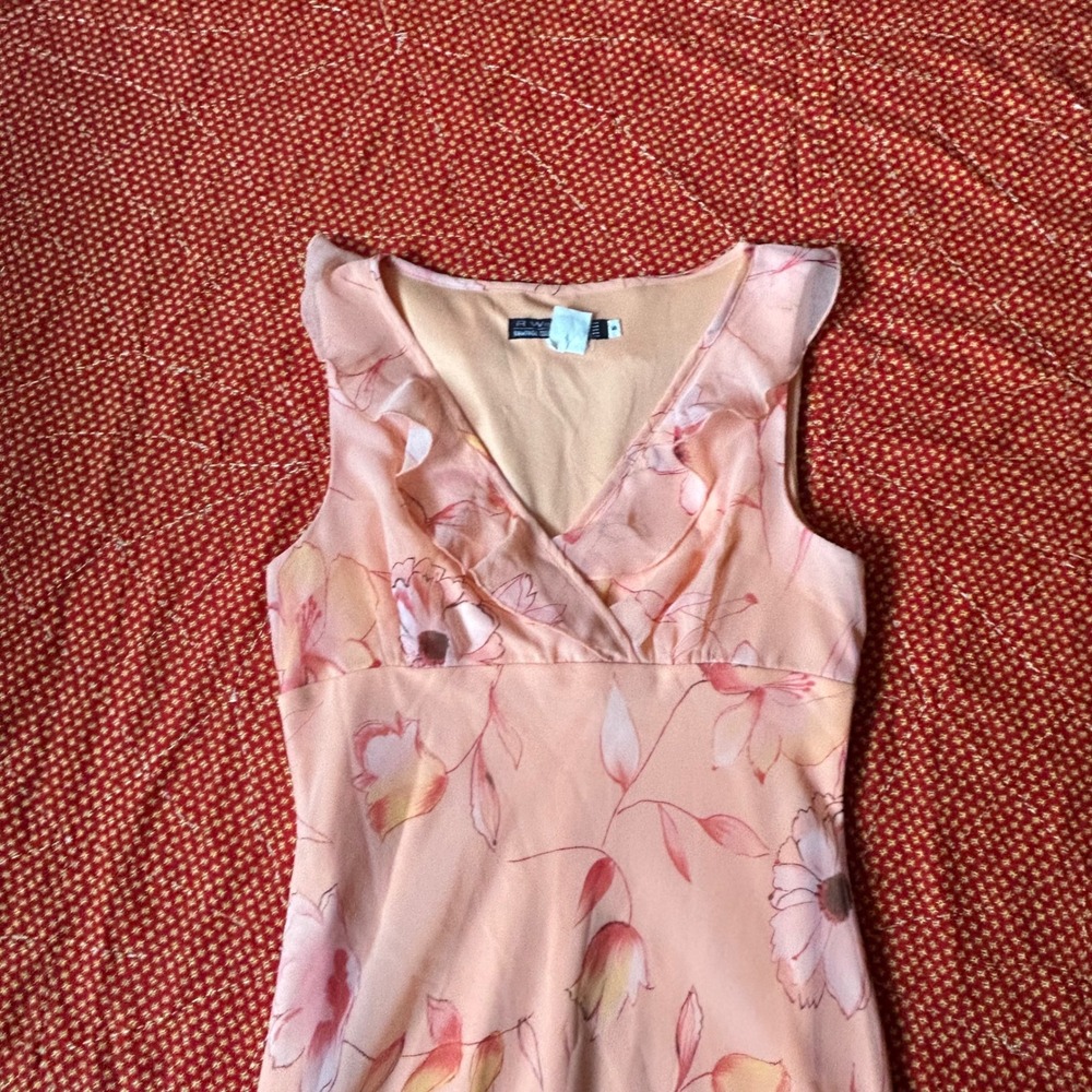 Rampage R Wear Vintage 90s Peach Floral Mesh Overlay Ruffle Mini Dress Small - Picture 4 of 8